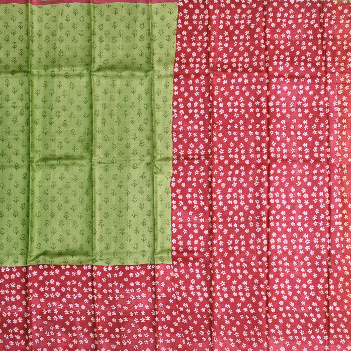 Mehandi Green Tussar Silk Saree with Small Flower Printed Design