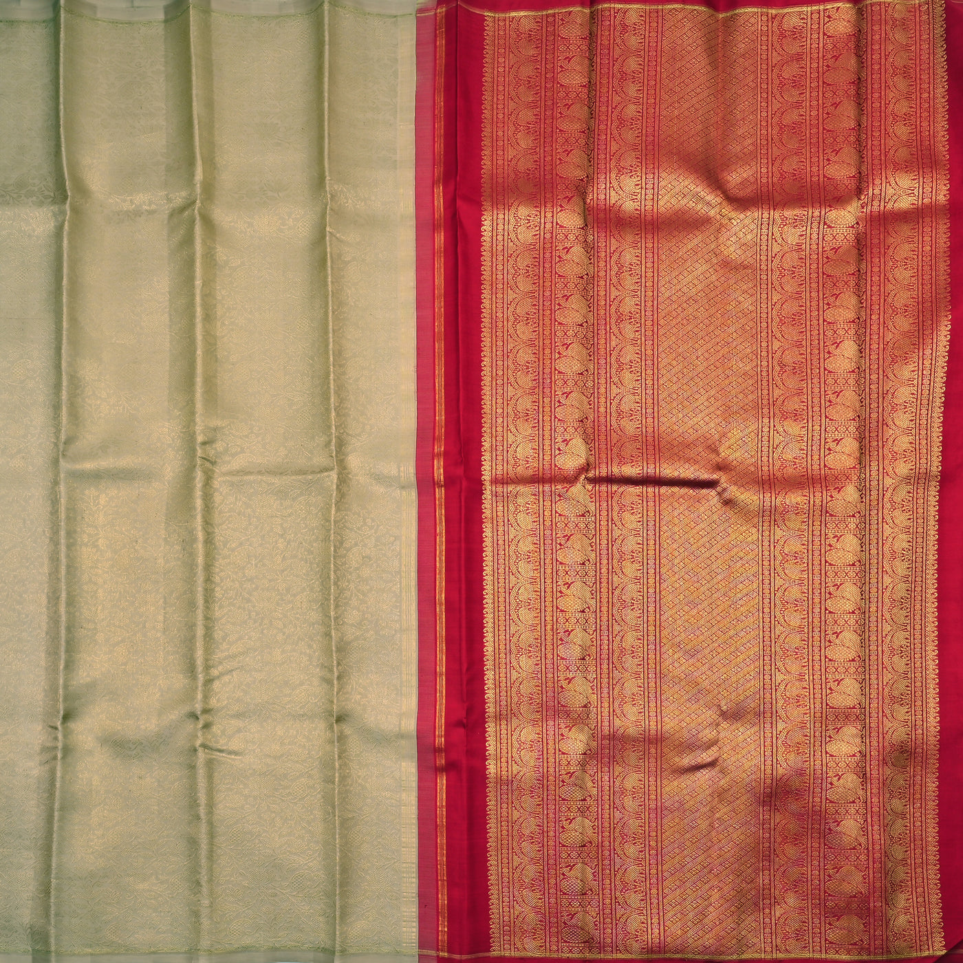 Off White Organza Kanchipuram Silk Saree with Zari Creeper Design