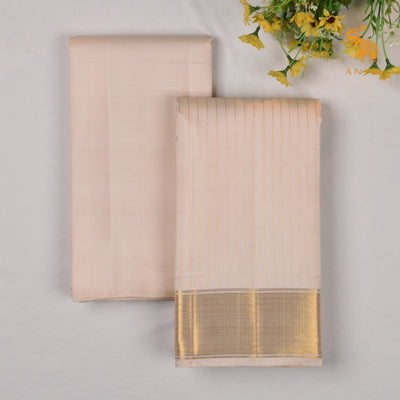 Off White Kanchi Silk Dhoti With Shirt Fabric and Angavastram