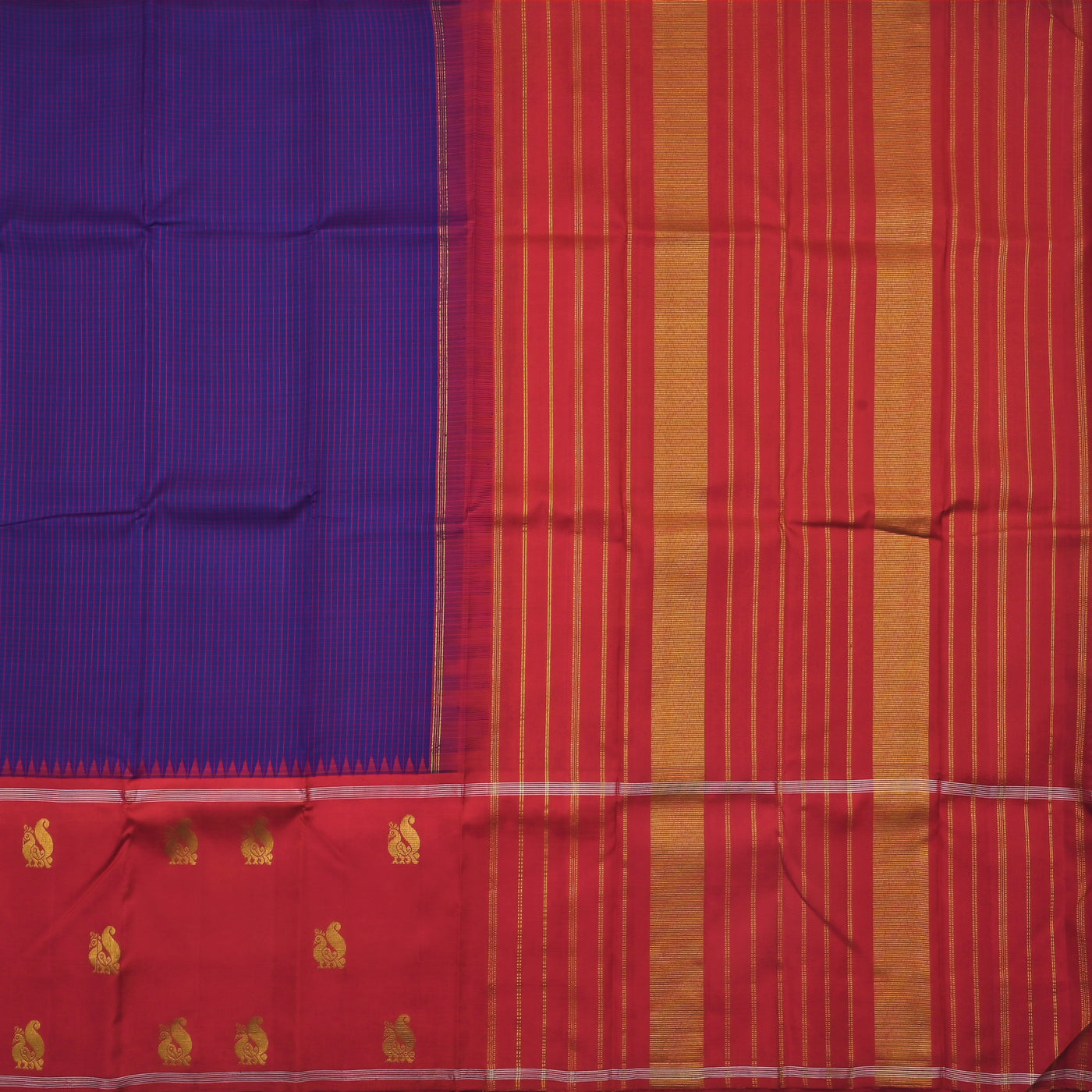 MS Blue Kanchipuram Silk Saree with Small Thread Checks Design