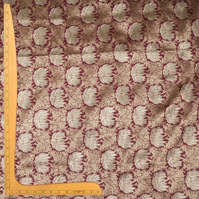 Wine Banarasi Silk Fabric with Floral Zari Design