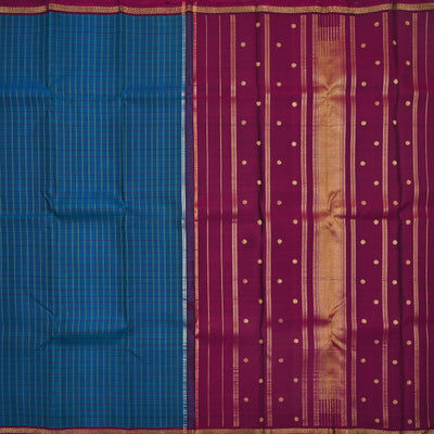 Peacock Blue Kanchipuram Silk Saree with Zari Thread Kattam Design