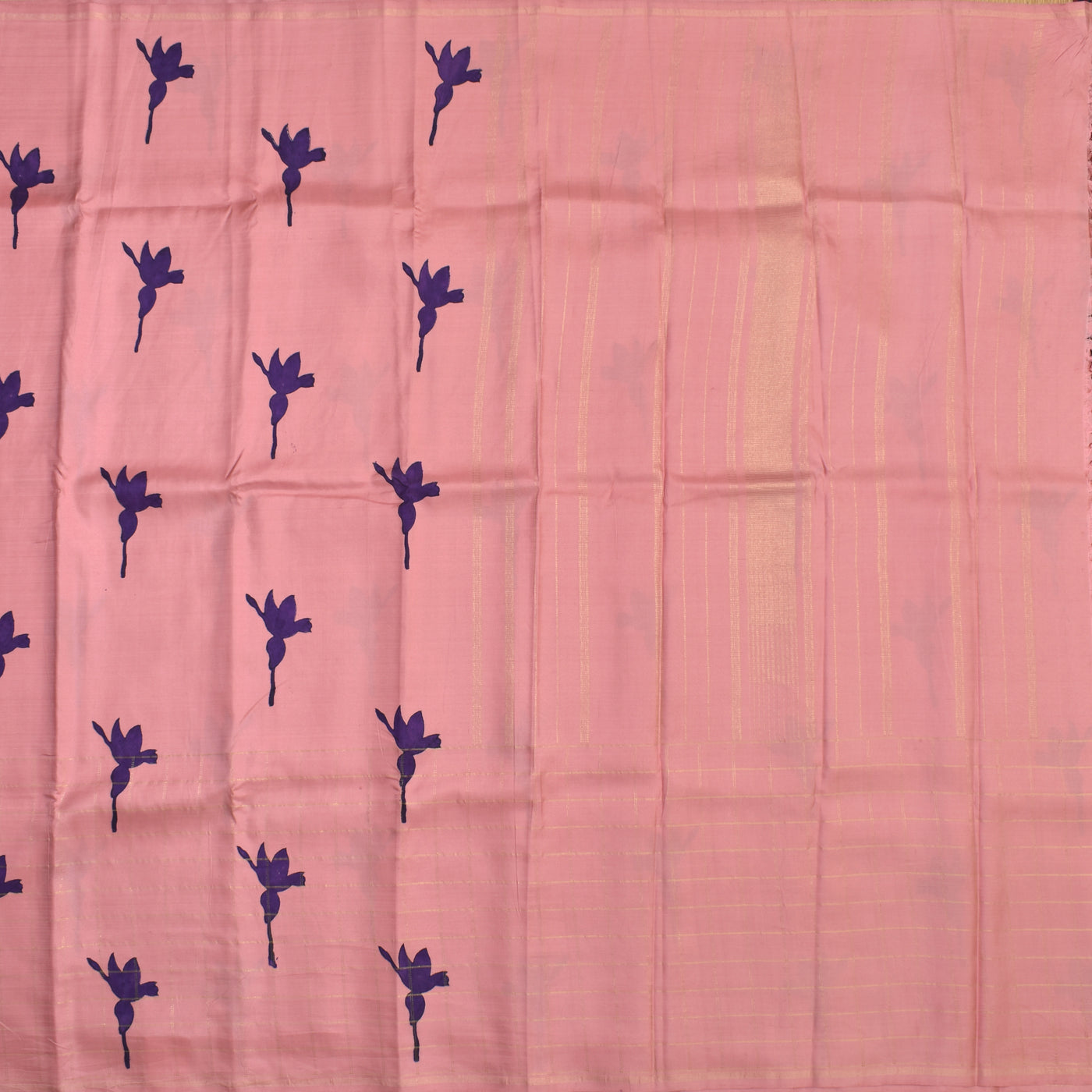Onion Pink Printed Kanchi Silk Saree with Zari Kattam and Floral Printed Design