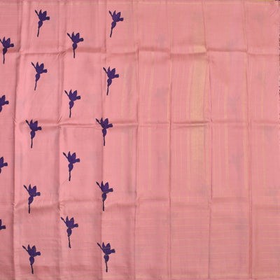 Onion Pink Printed Kanchi Silk Saree with Zari Kattam and Floral Printed Design