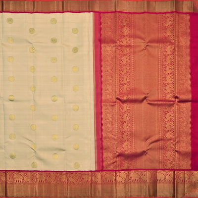 Off White Kanchipuram Silk Saree with Round Butta Design