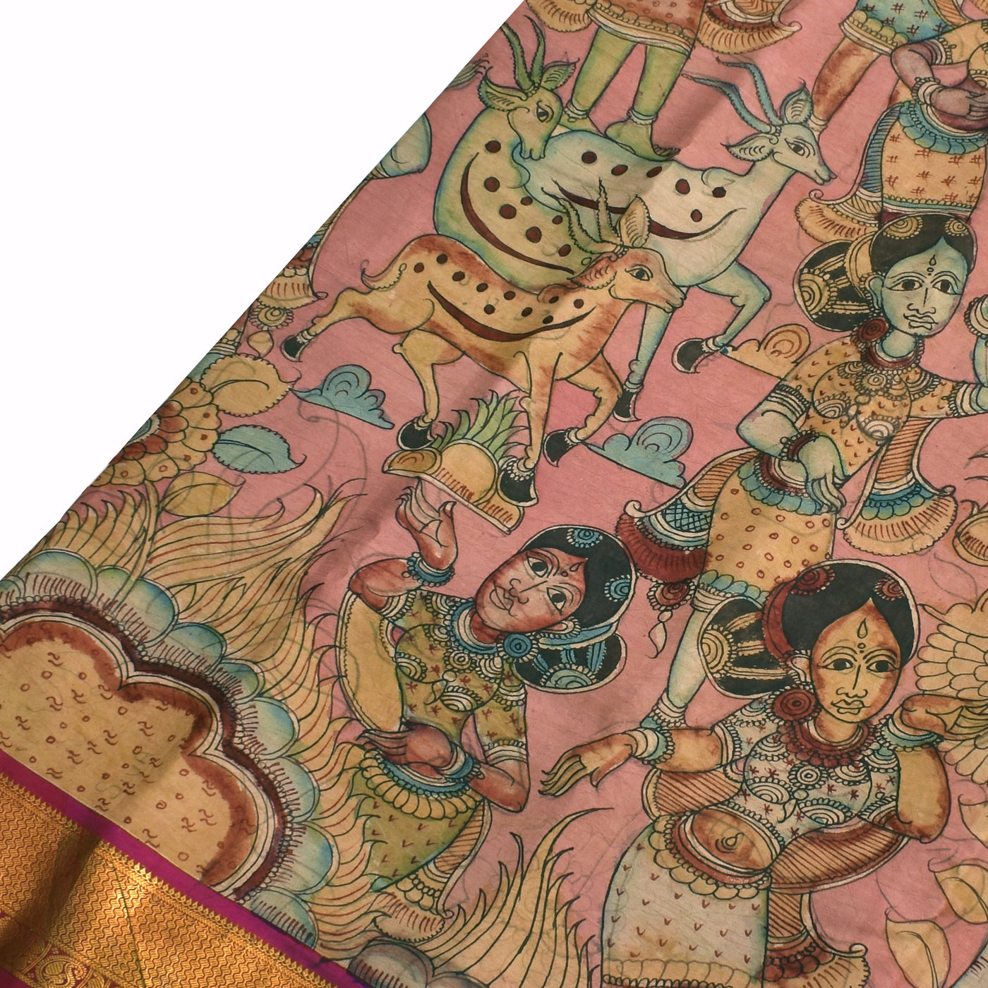 Onion Pink Pen Kalamkari Silk Saree