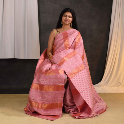 Onion Pink Printed Kanchi Silk Saree