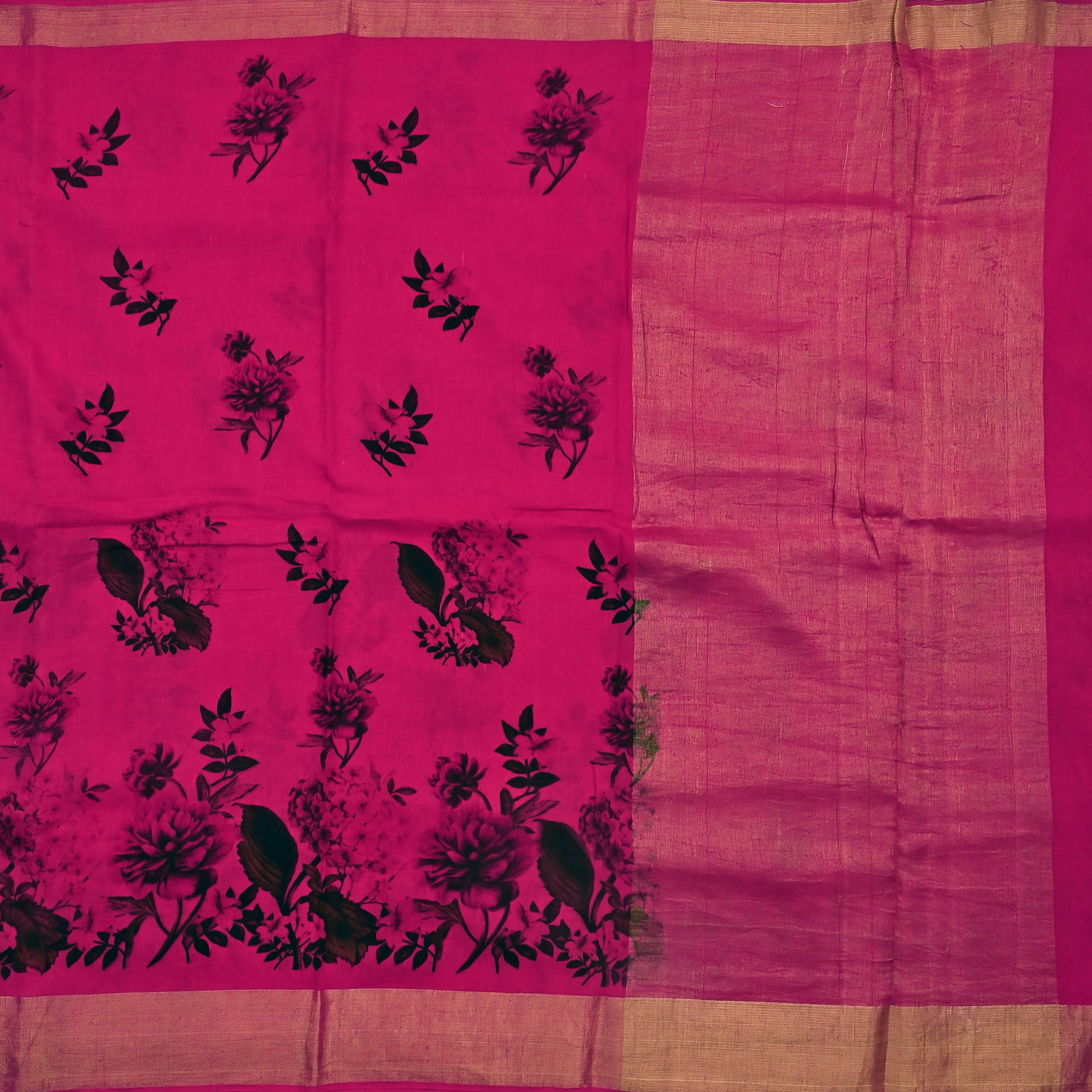 Red Tussar Silk Saree with Flower Printed Design