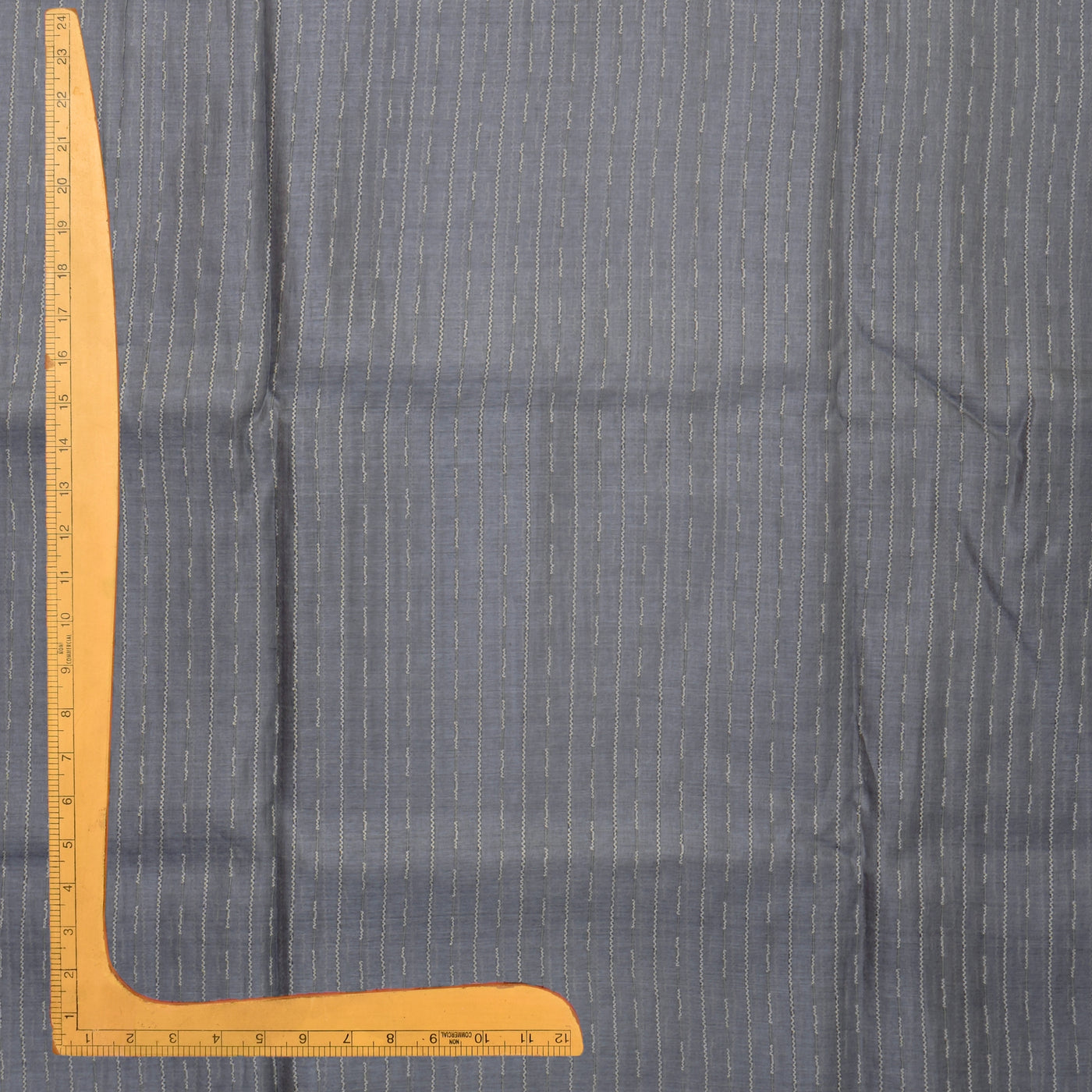 Grey Tussar Silk Fabric with Thread Lines Design