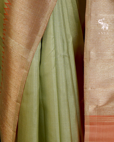 Pastel Green Kanchi Classic Saree with Zari Checks Design