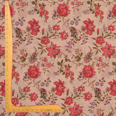 Peach Maheshwari Silk Fabric with Floral Design