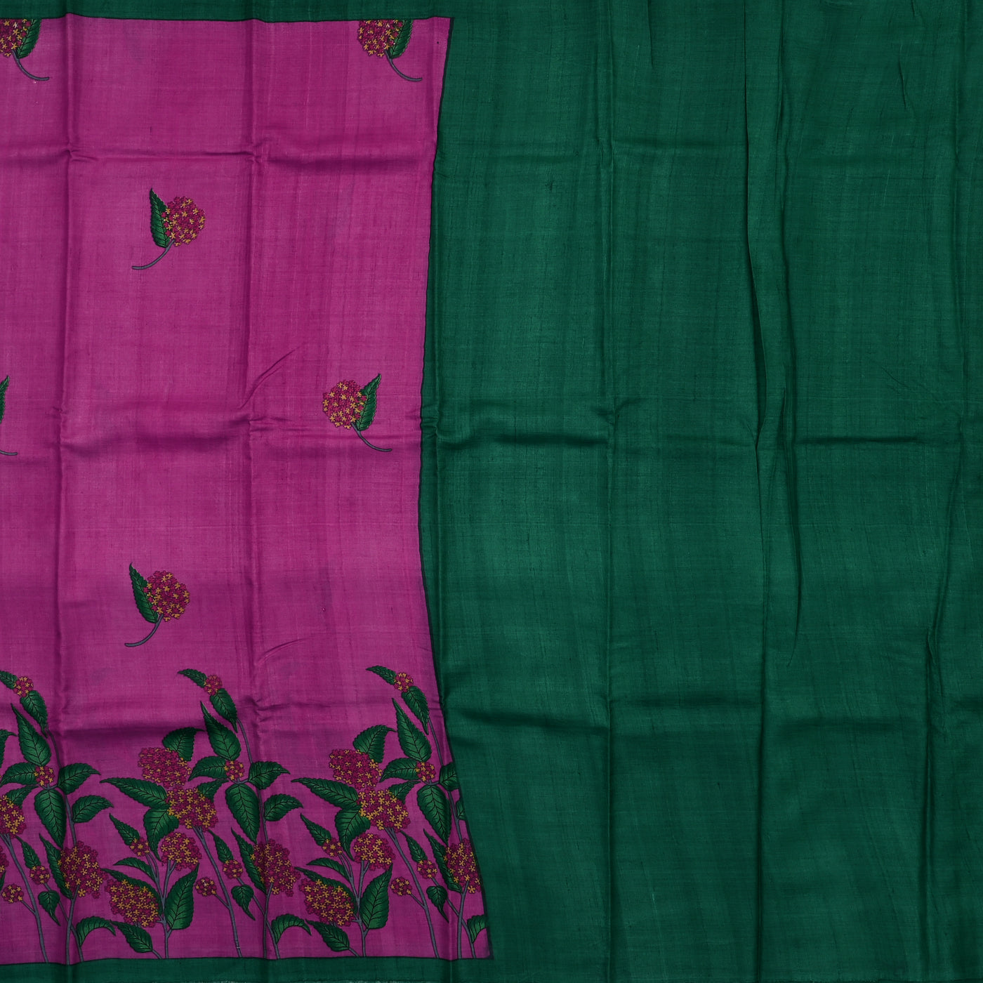 Magenta Tussar Silk Saree with Floral Printed Design