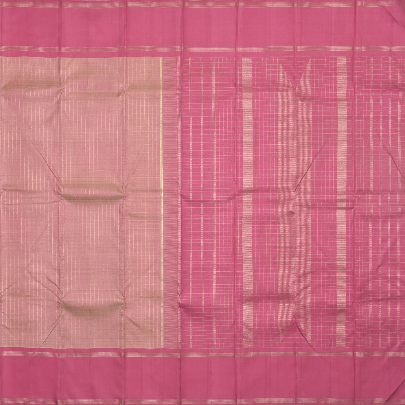 Pastel Pink Kanchi Silk Saree with Zari Checks Design