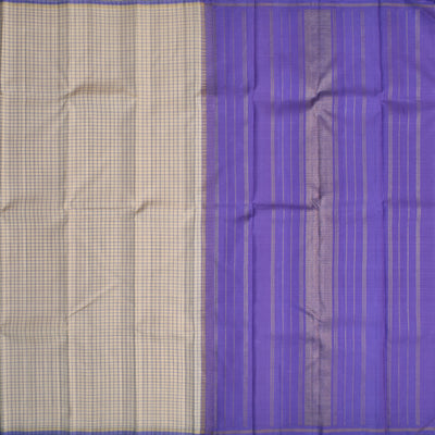 Off White Kanchipuram Silk Saree with Thread Checks Design
