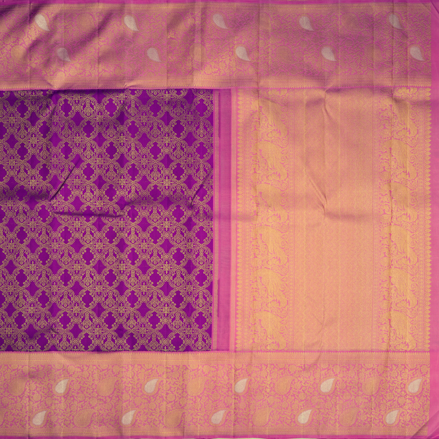 Magenta Kanchipuram Silk Saree with Sprial Design