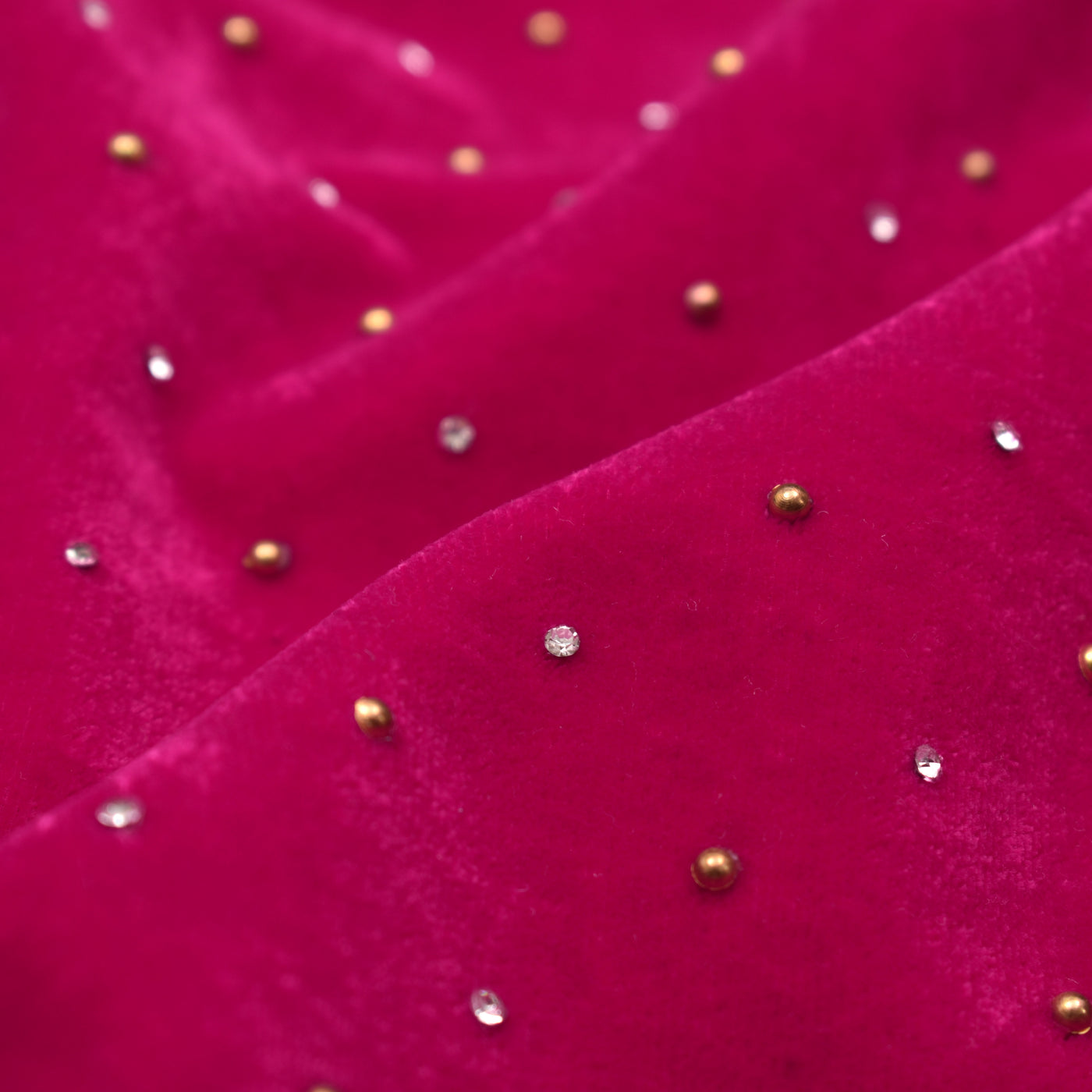 Pink Velvet Fabric with Stone and Beed Work Design