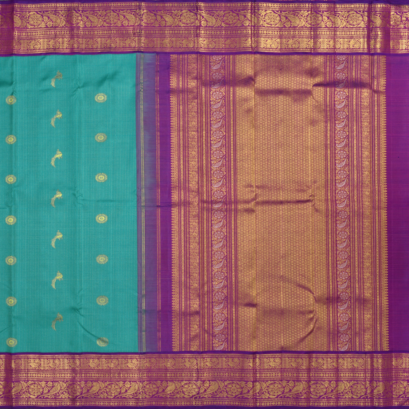 Blue Kanchipuram Silk Saree with Vairaoosi Zari Checks and Mayil Design