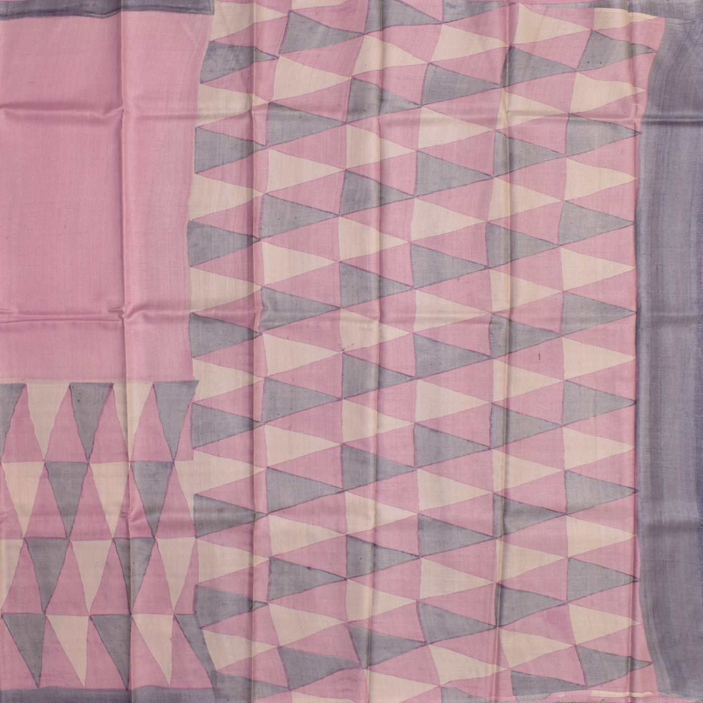Lotus Pink Tussar Silk Saree with Triangle Print Design