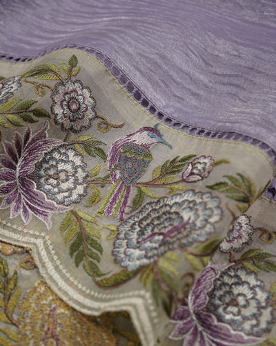 Lavender Crush Tissue Saree with Floral Embroidery Border