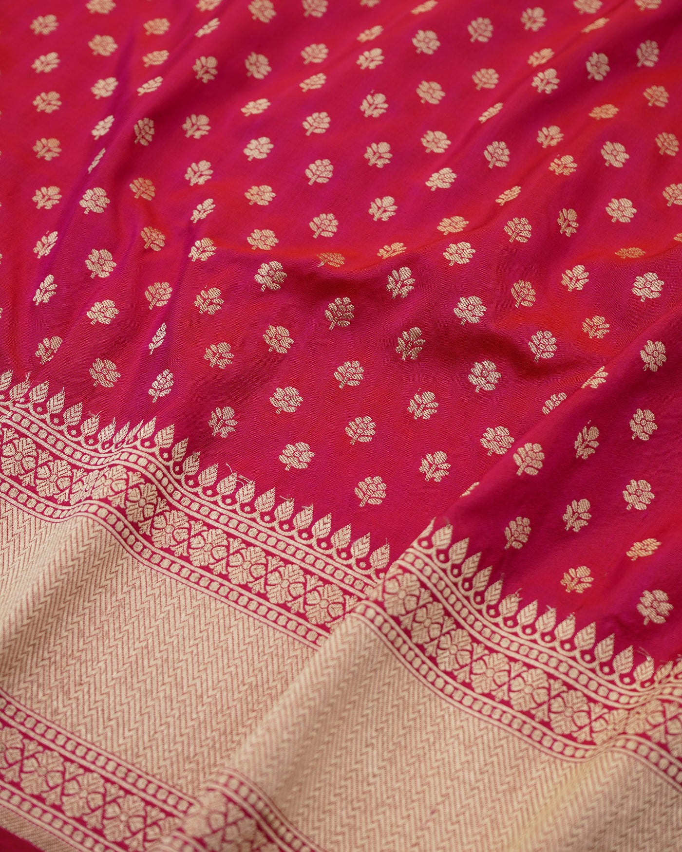 Rani Pink Banarasi Silk Saree with Small Zari Butta Design