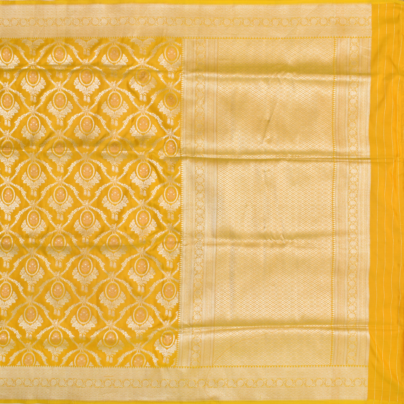 Yellow Banarasi Silk Saree with Zari Creeper Design