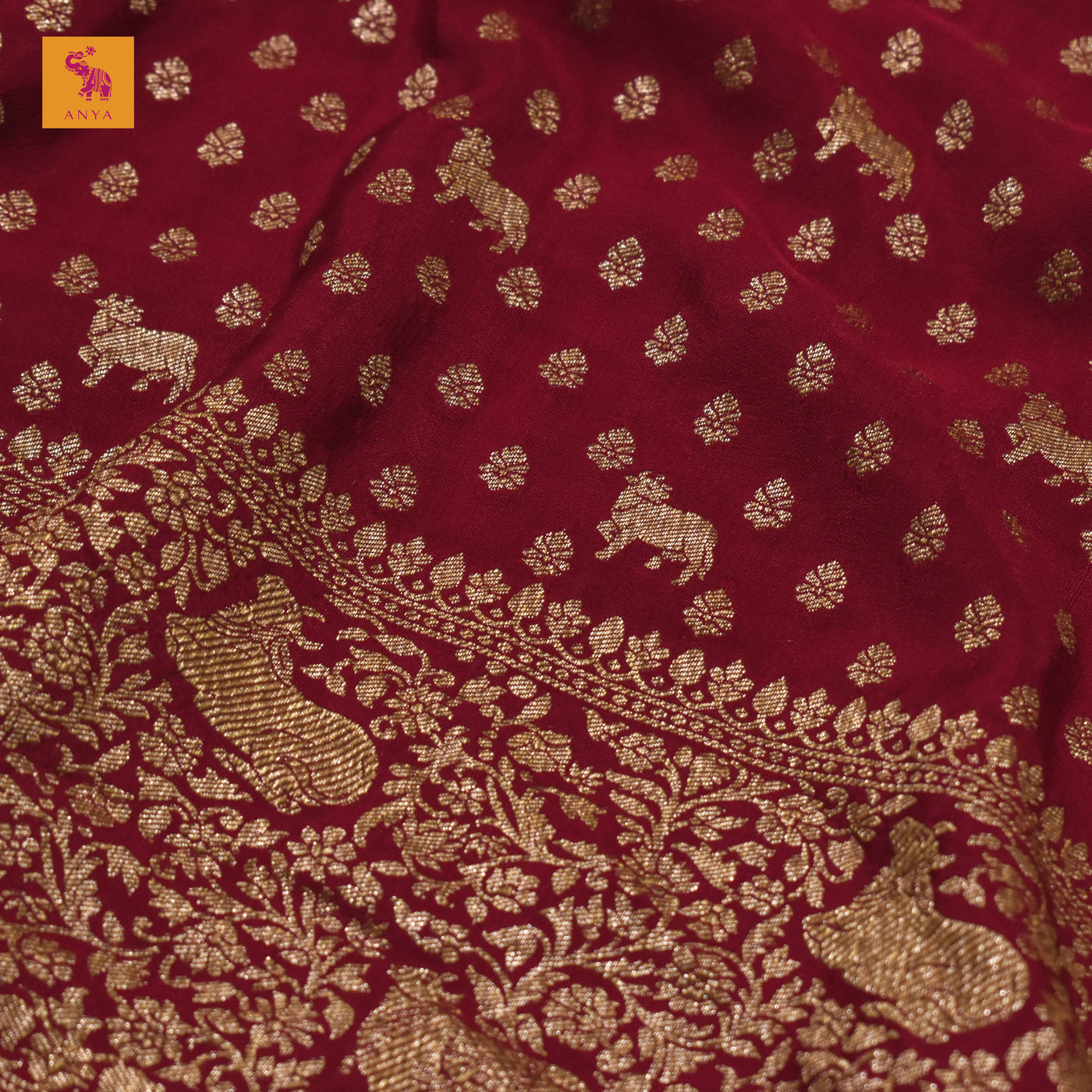 Maroon Georgette Banarasi Saree with Pichwai and Small Dots Zari Design