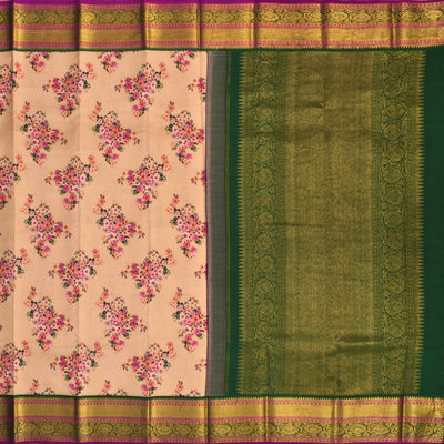 Peach Printed Kanchi Silk Saree with Floral Design