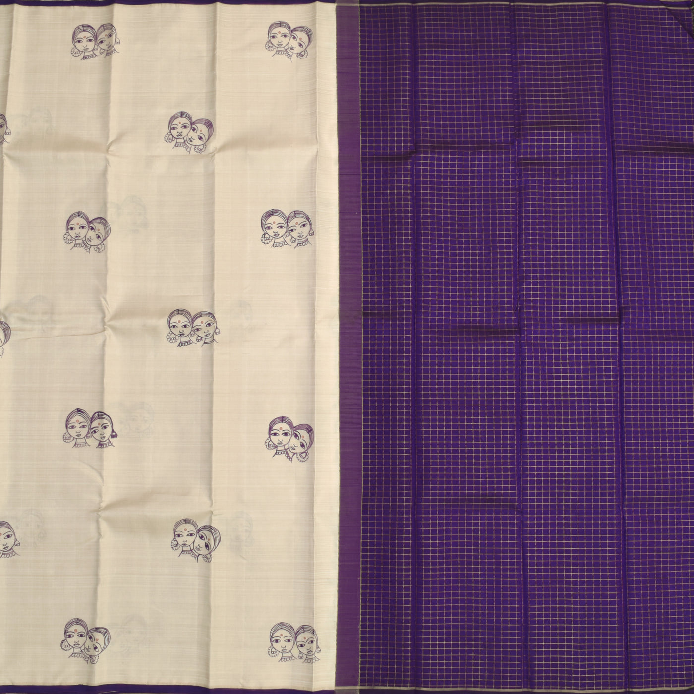 Off White Hand Painted Kanchi Silk Saree with Face Design
