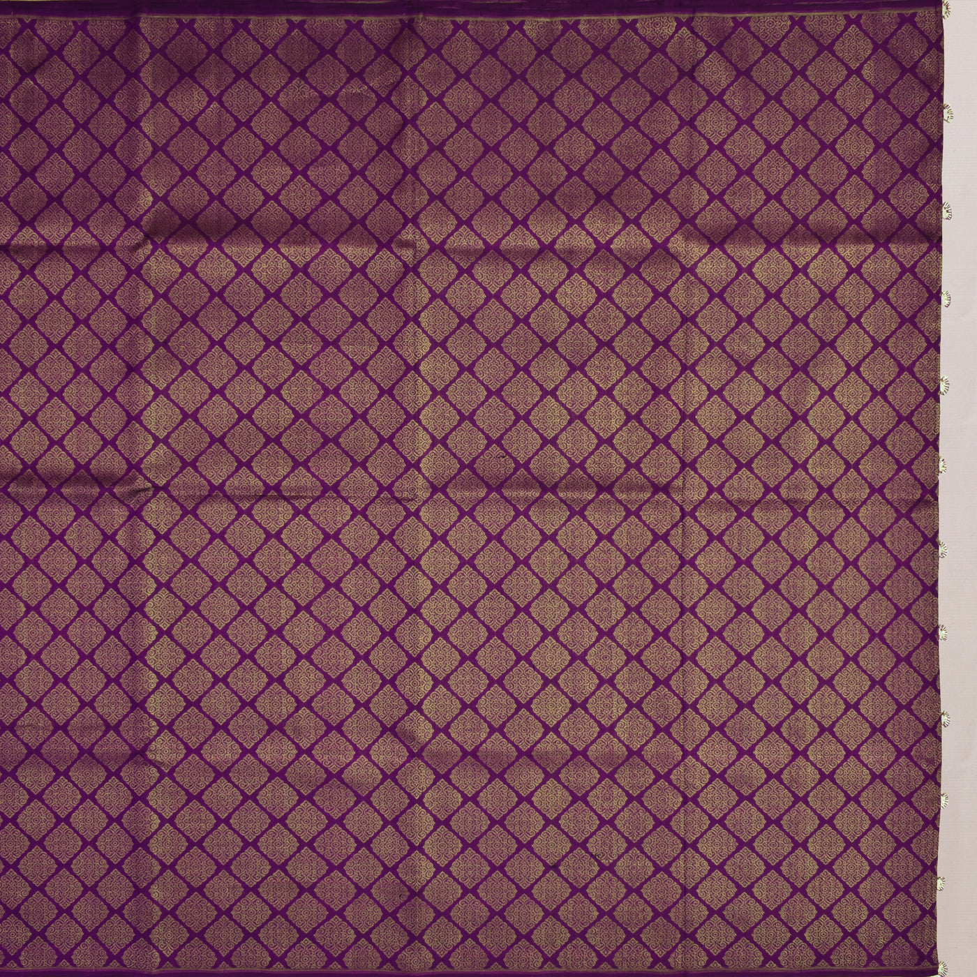 Purple Kanchi Silk Saree with Off White Hand Painted Kanchi Silk Blouse