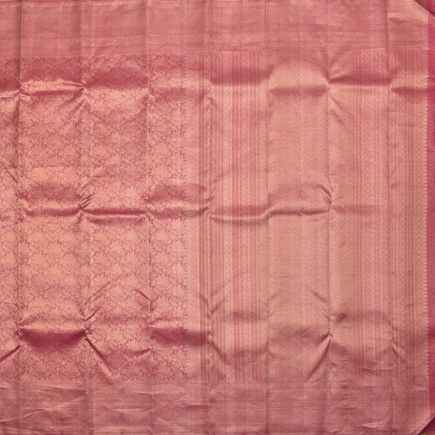 Pink Kanchipuram Silk Saree with Lotus Creeper Design
