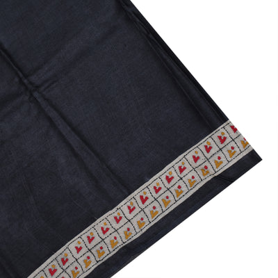 Black Tussar Silk Saree with Kantha Work Design