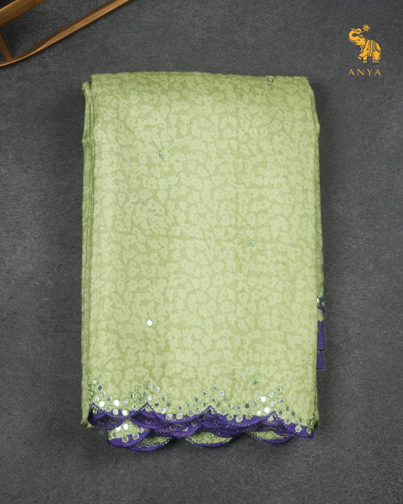 Apple Green Printed Kanchi Silk Saree with Mirror Work Design