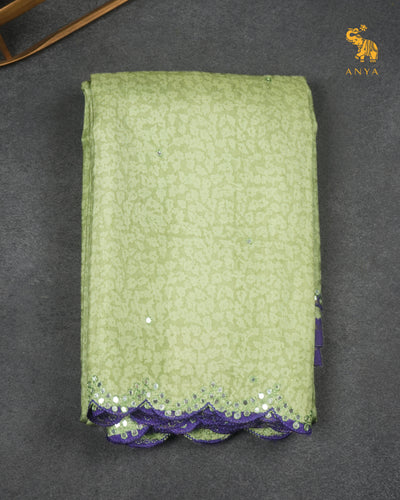 Apple Green Printed Kanchi Silk Saree with Mirror Work Design