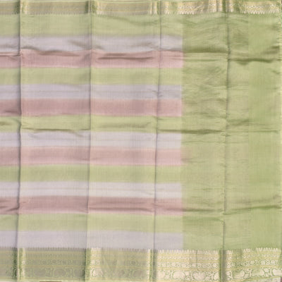 Apple Green Chanderi Silk Saree with Zari Stripes Design