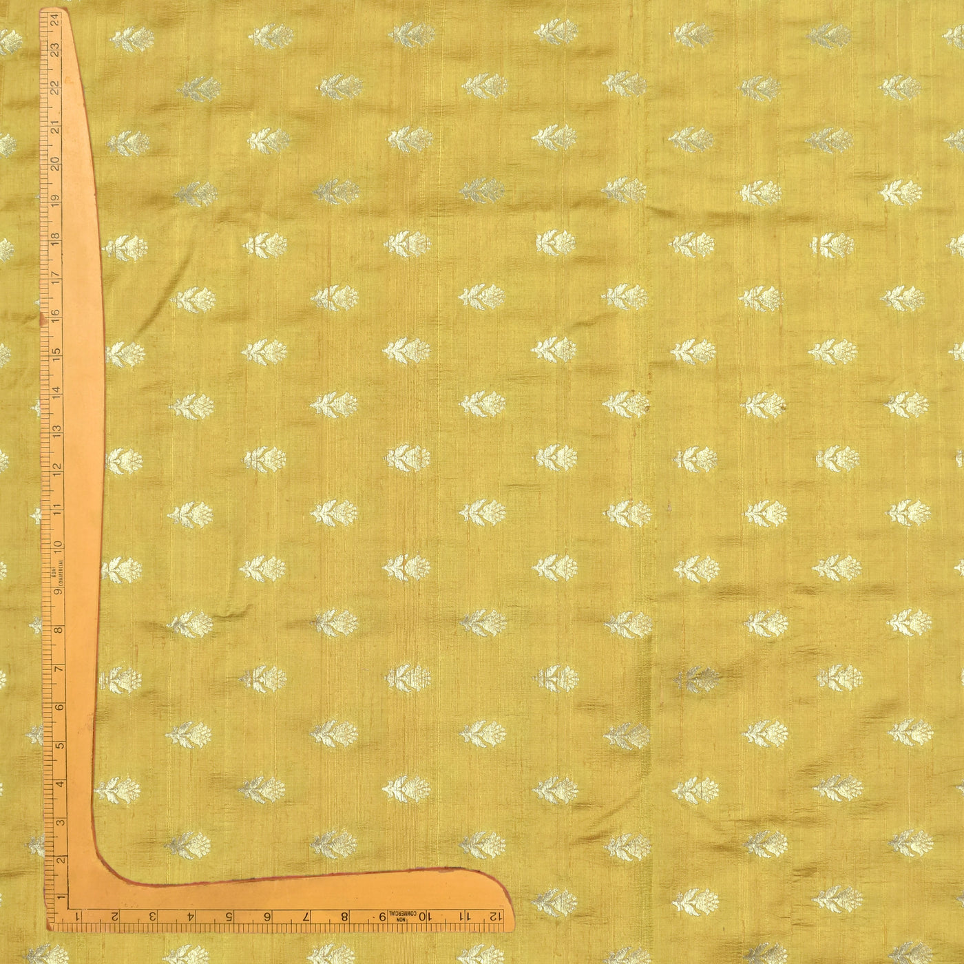 Lemon Yellow Tussar Raw Silk Fabric with Flower Banarasi Butta Design