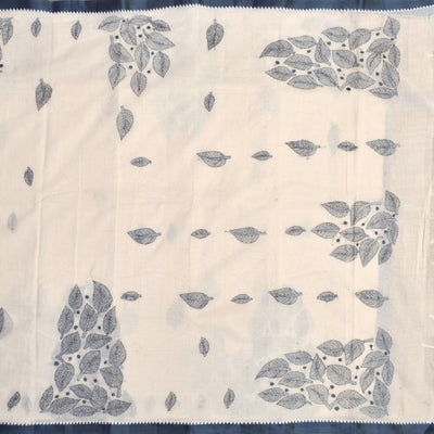 Off White Cotton Saree with Grey Kantha Work Design