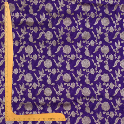 Violet Banarasi Organza Fabric with Floral Creeper Design