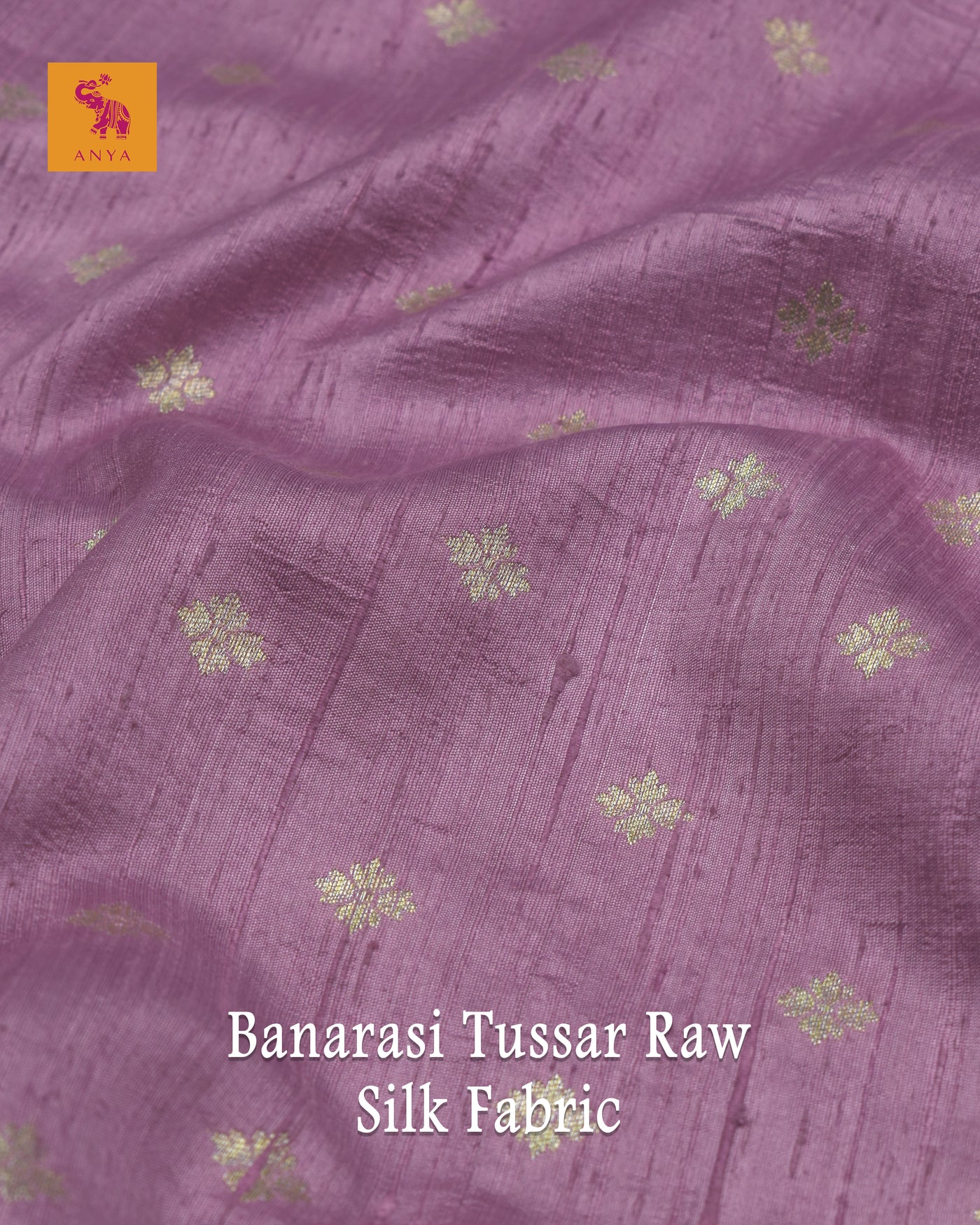 Lilac Banarasi Tussar Raw Silk Fabric with Small Flower Butta Design