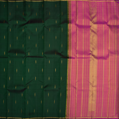 Bottle Green Kanchipuram Silk Saree with Rain Drops Design