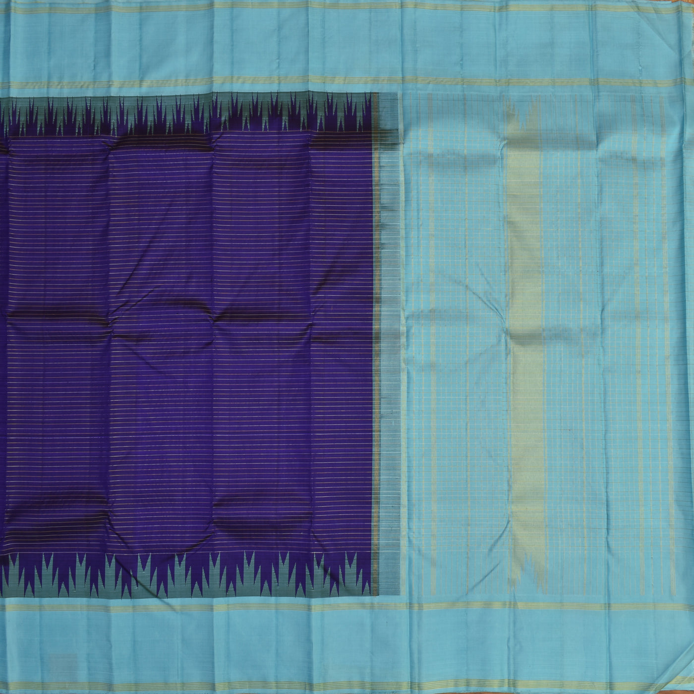 Meenakshi Blue Kanchipuram Silk Saree with Stripes Design