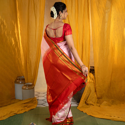 Lotus Pink Printed Kanchi Silk Saree with Floral Design