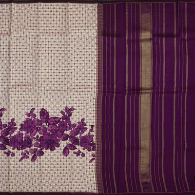 Off White Printed Kanchi Silk Saree with Small Kattam and Floral Printed Design