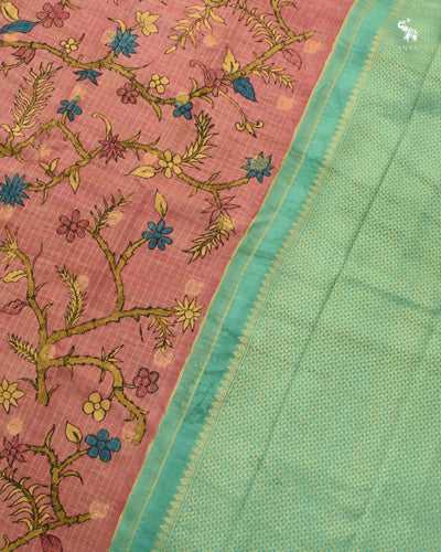 Onion Pink Pen Kalamkari Kanchi Silk Saree