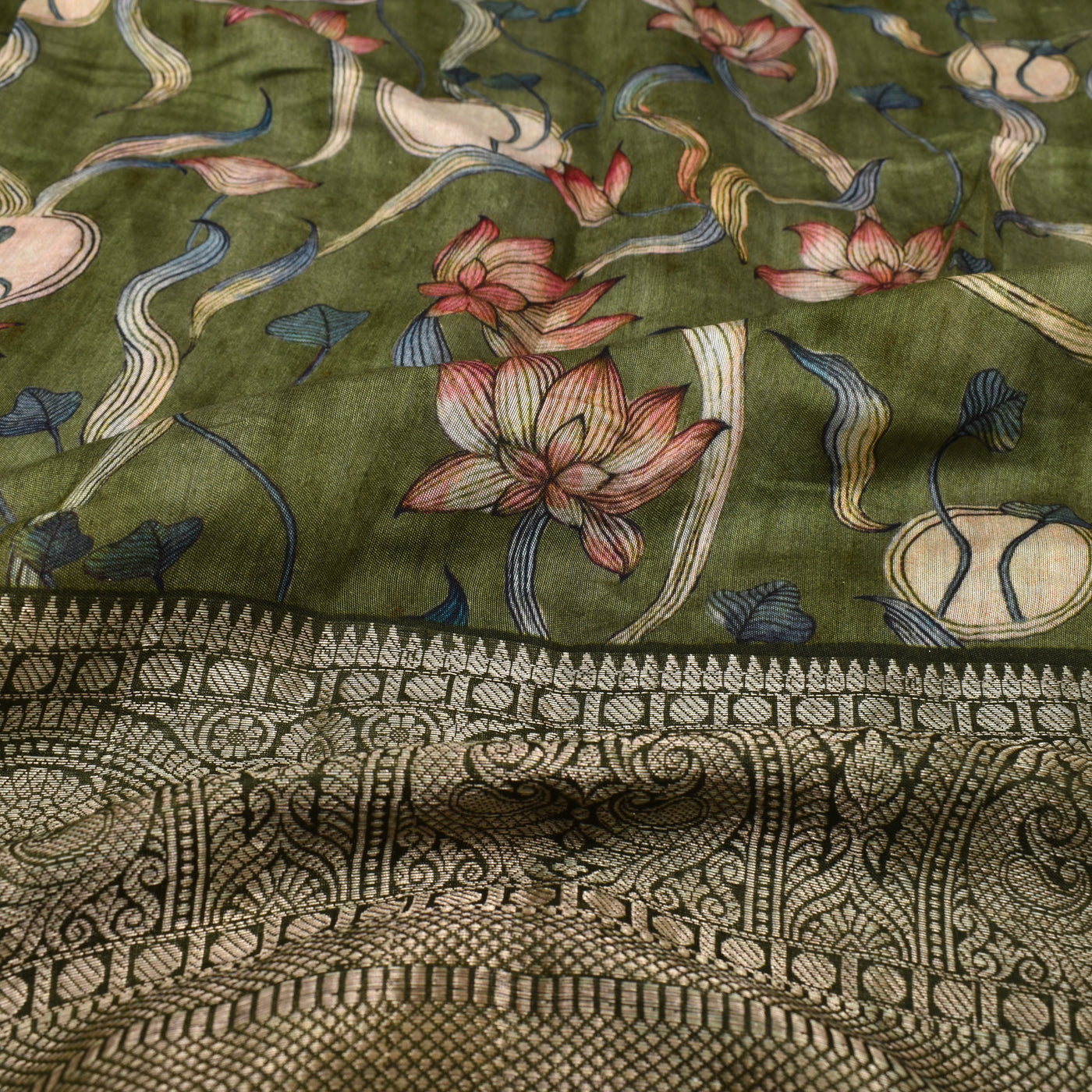 Mehandi Green Chanderi Fabric with Creeper Design