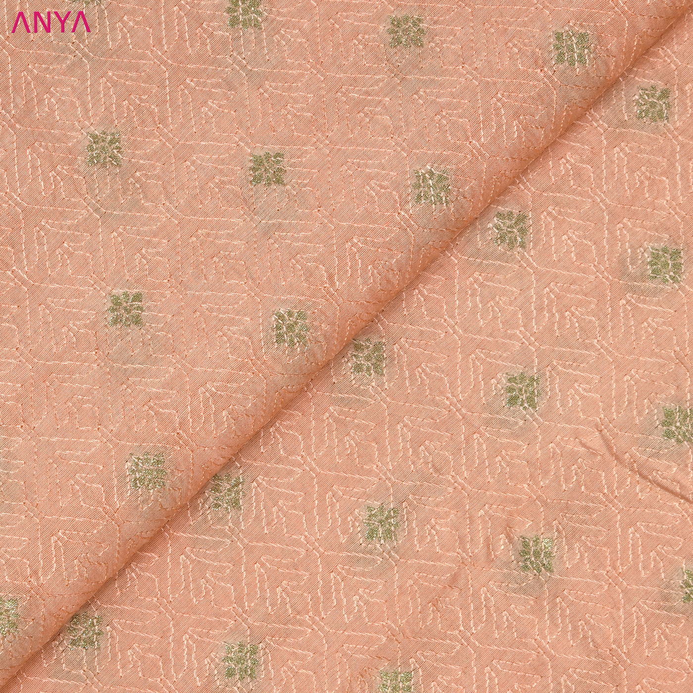 Peach Banarasi Silk Fabric with Thread Zari Butta Design