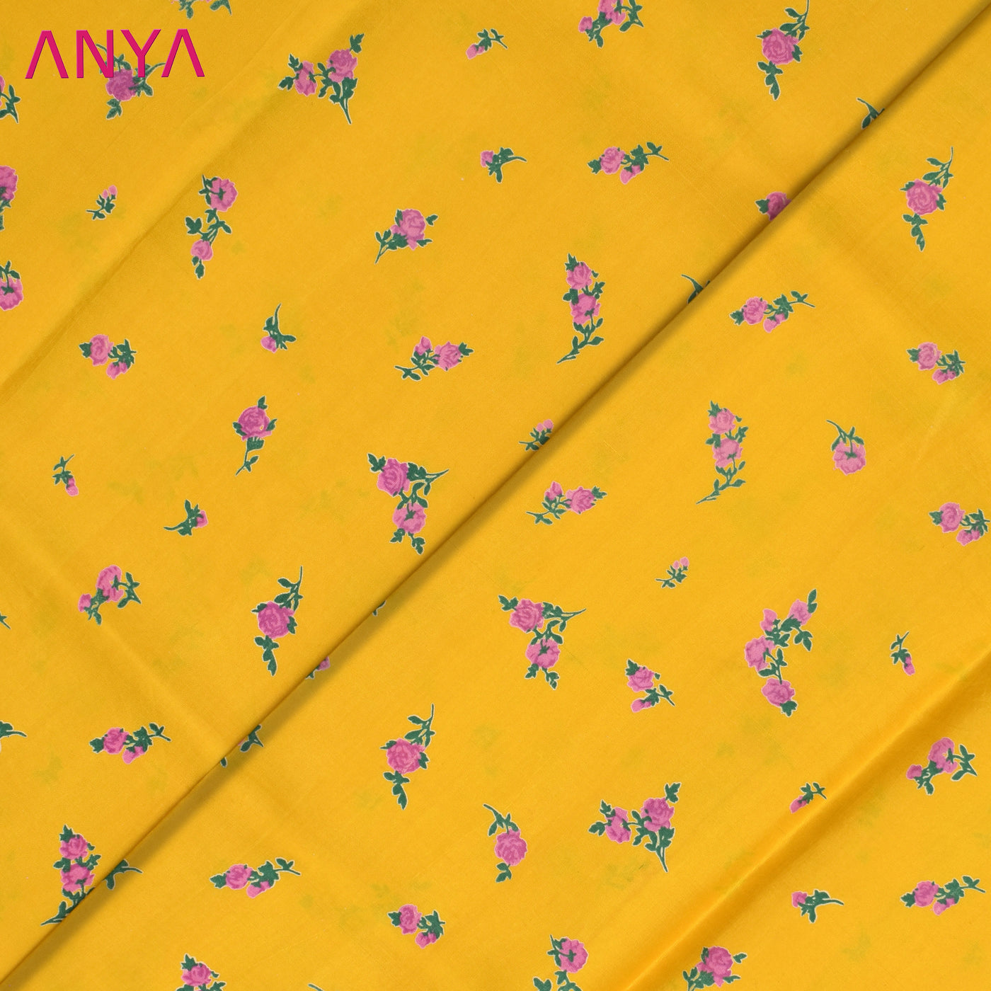 Mustard Yellow Kanchi Discharge Printed Silk Fabric with Small Flower Printed Design