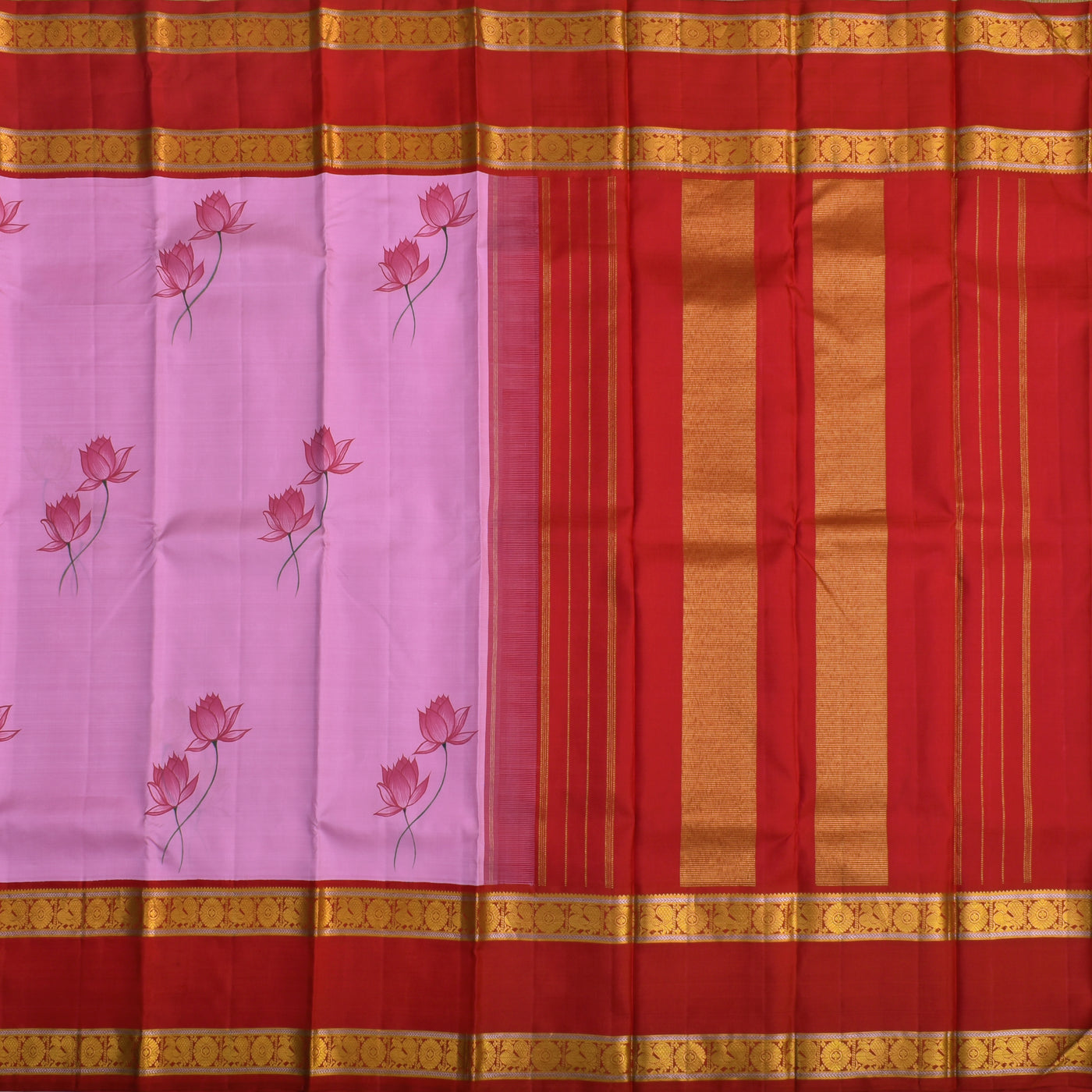 Lotus Pink Hand Painted Kanchi Silk Saree with Floral Design