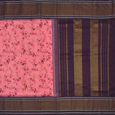 Pink Printed Kanchi Silk Saree with Floral Design