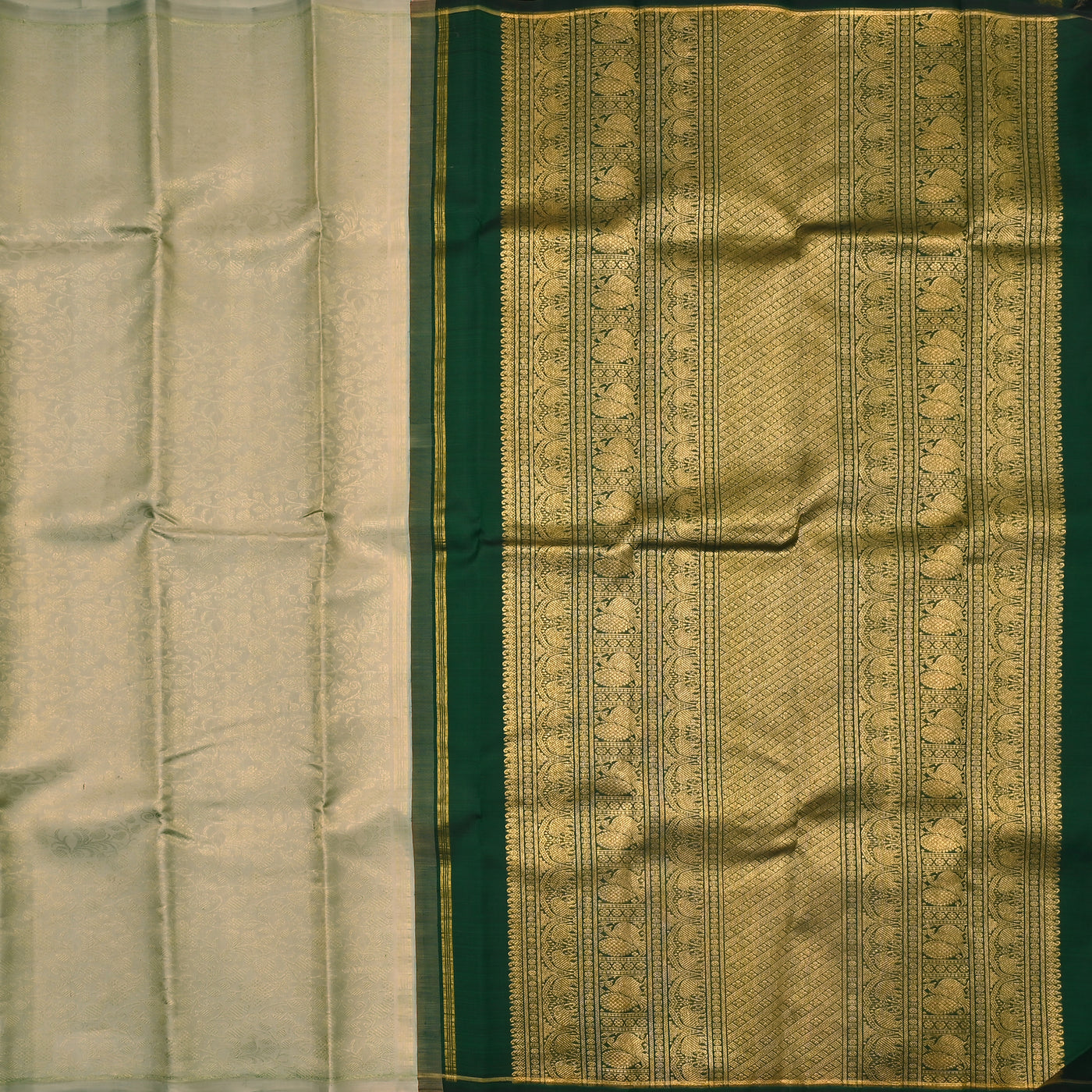 Off White Organza Kanchipuram Silk Saree with Zari Creeper Design