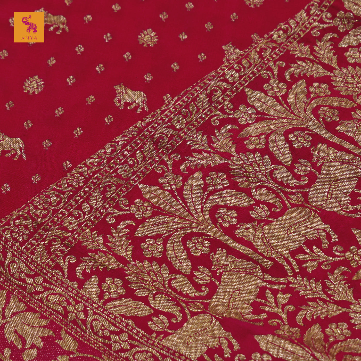 Red Georgette Banarasi Saree with Pichwai and Small Dots Zari Design